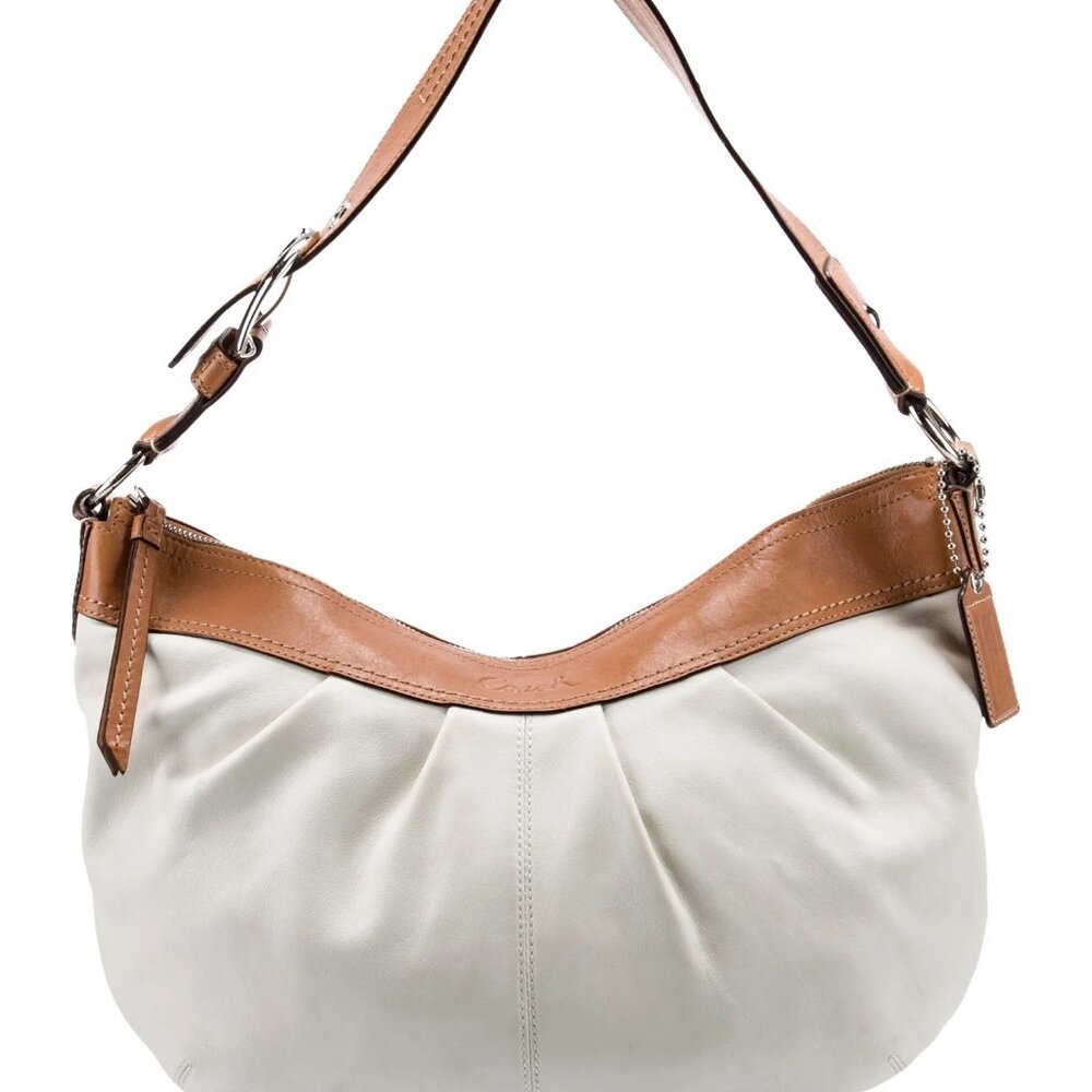 Euc Coach White & Brown Leather Shoulder Bag Purse Xlarge